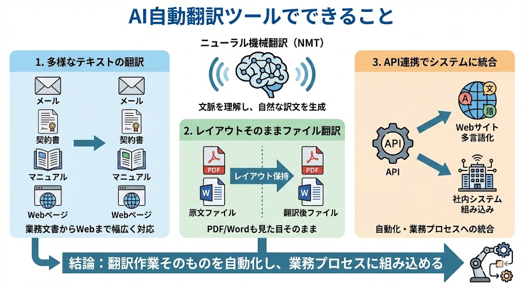 AI自動翻訳ツールでできること