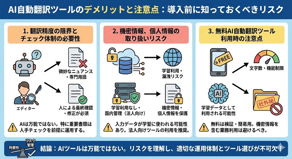 AI自動翻訳ツールのデメリットと注意点