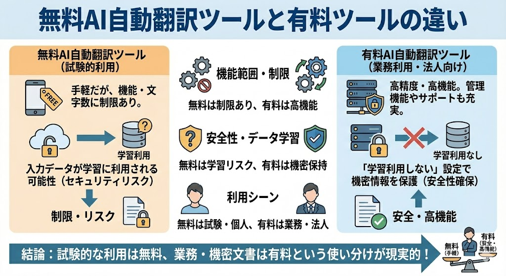 無料AI自動翻訳ツールと有料ツールの違い