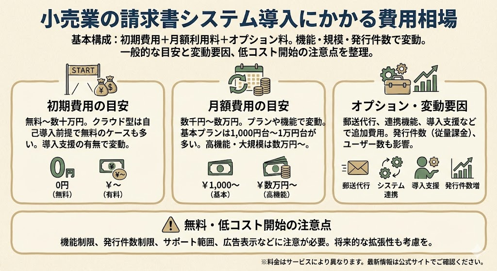 小売業の請求書システム導入にかかる費用相場