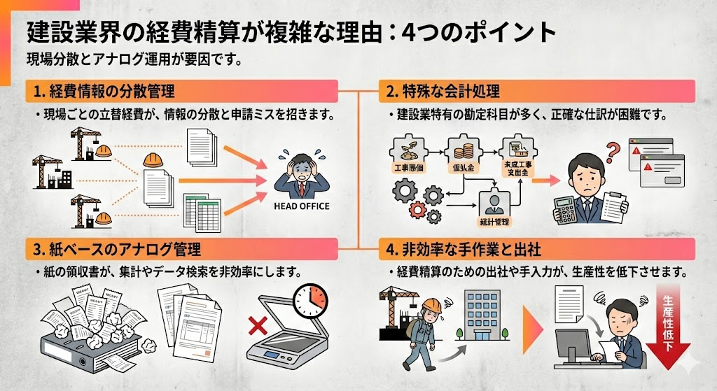 建設業界では現場分散やアナログ運用が経費精算を複雑化させている