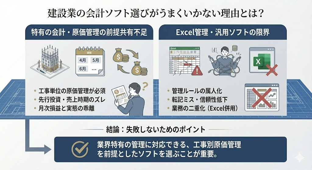 建設業の会計ソフト選びがうまくいかない理由とは？