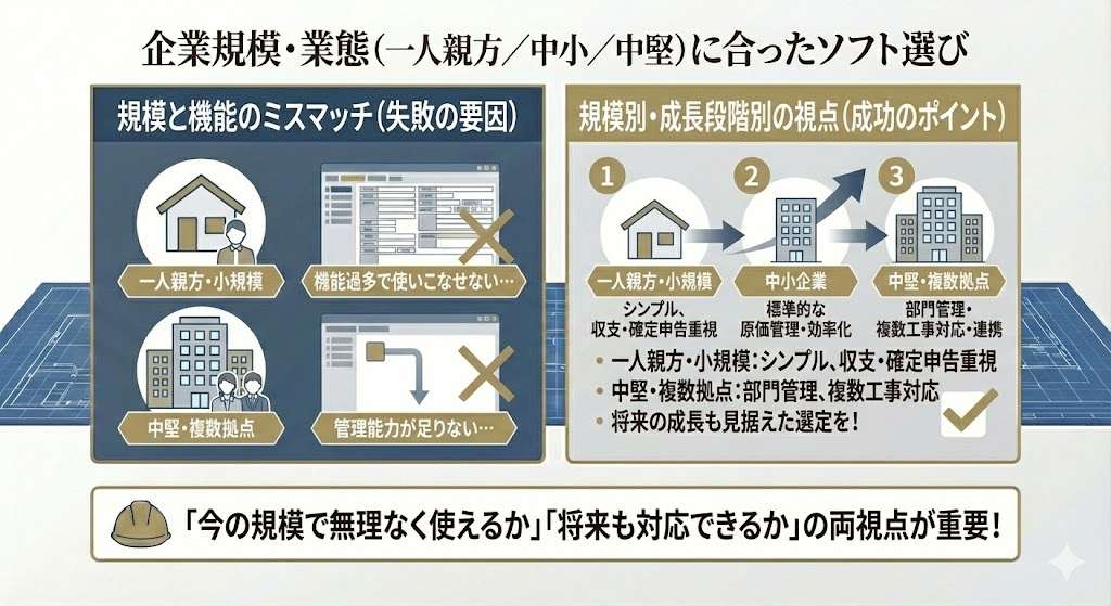 企業規模 ・業態（一人親方／中小／中堅）に合っているか