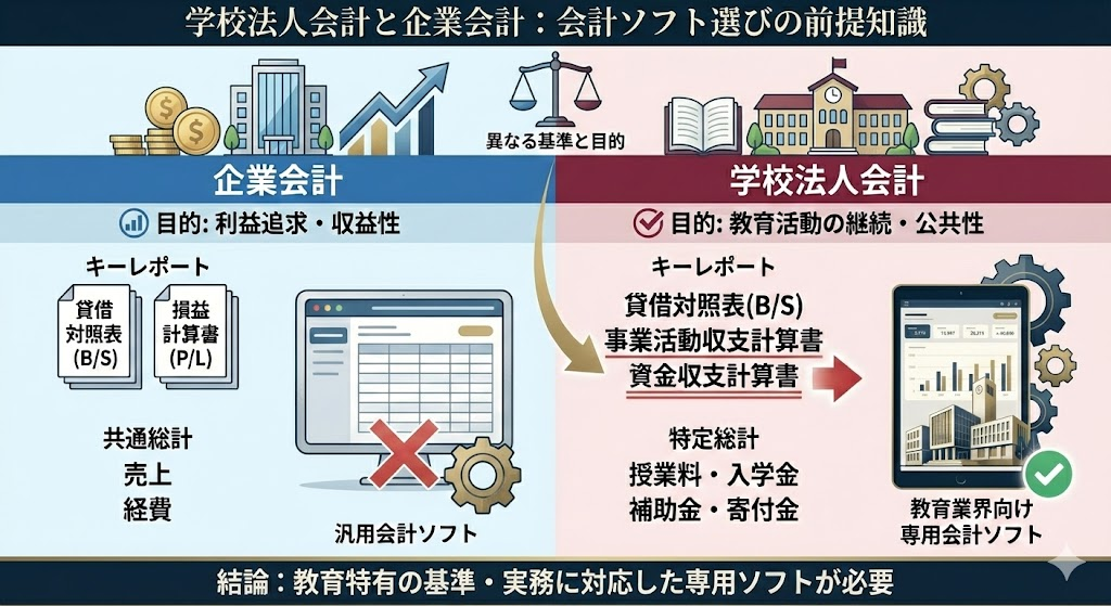 学校法人会計と企業会計は何が違う?会計ソフト選びの前提知識