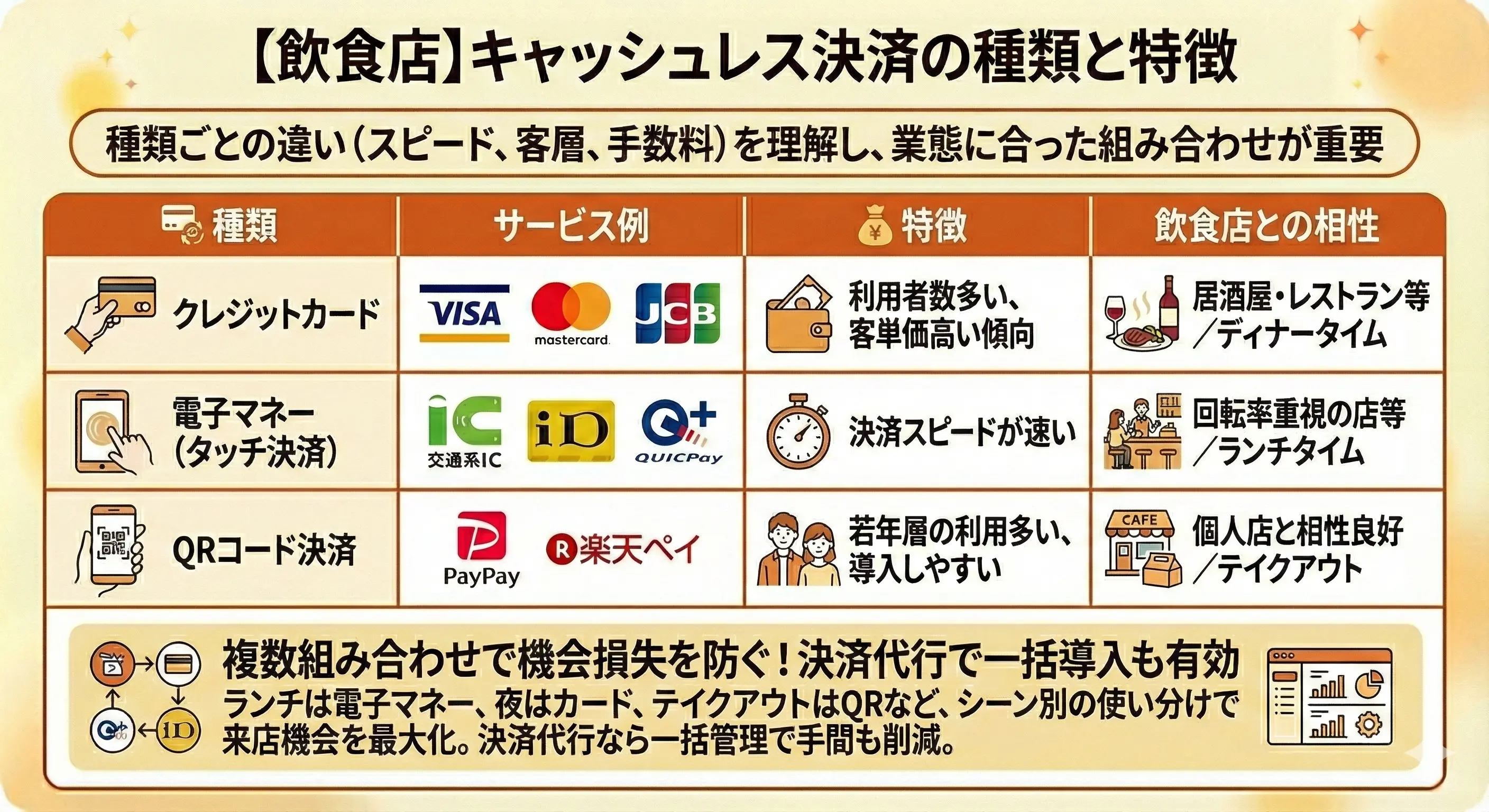 飲食店のキャッシュレス決済の種類と特徴