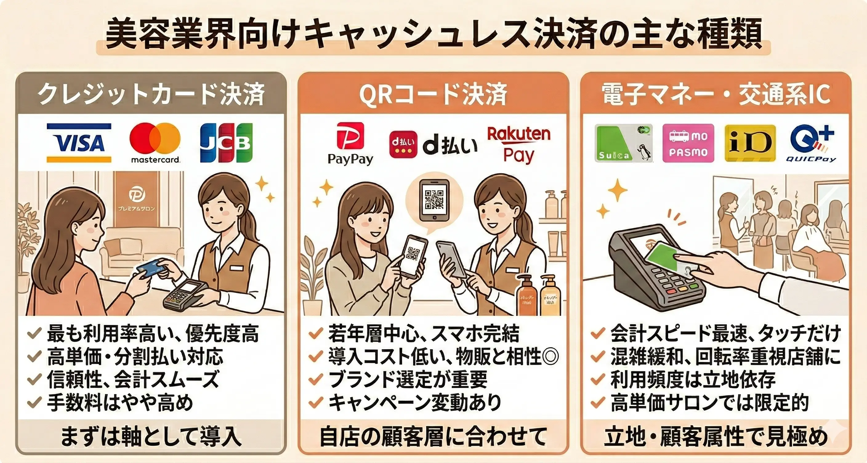 美容業界向けキャッシュレス決済の主な種類