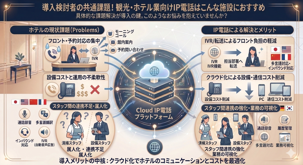 導入検討者の共通課題！観光・ホテル業向けIP電話はこんな方におすすめ