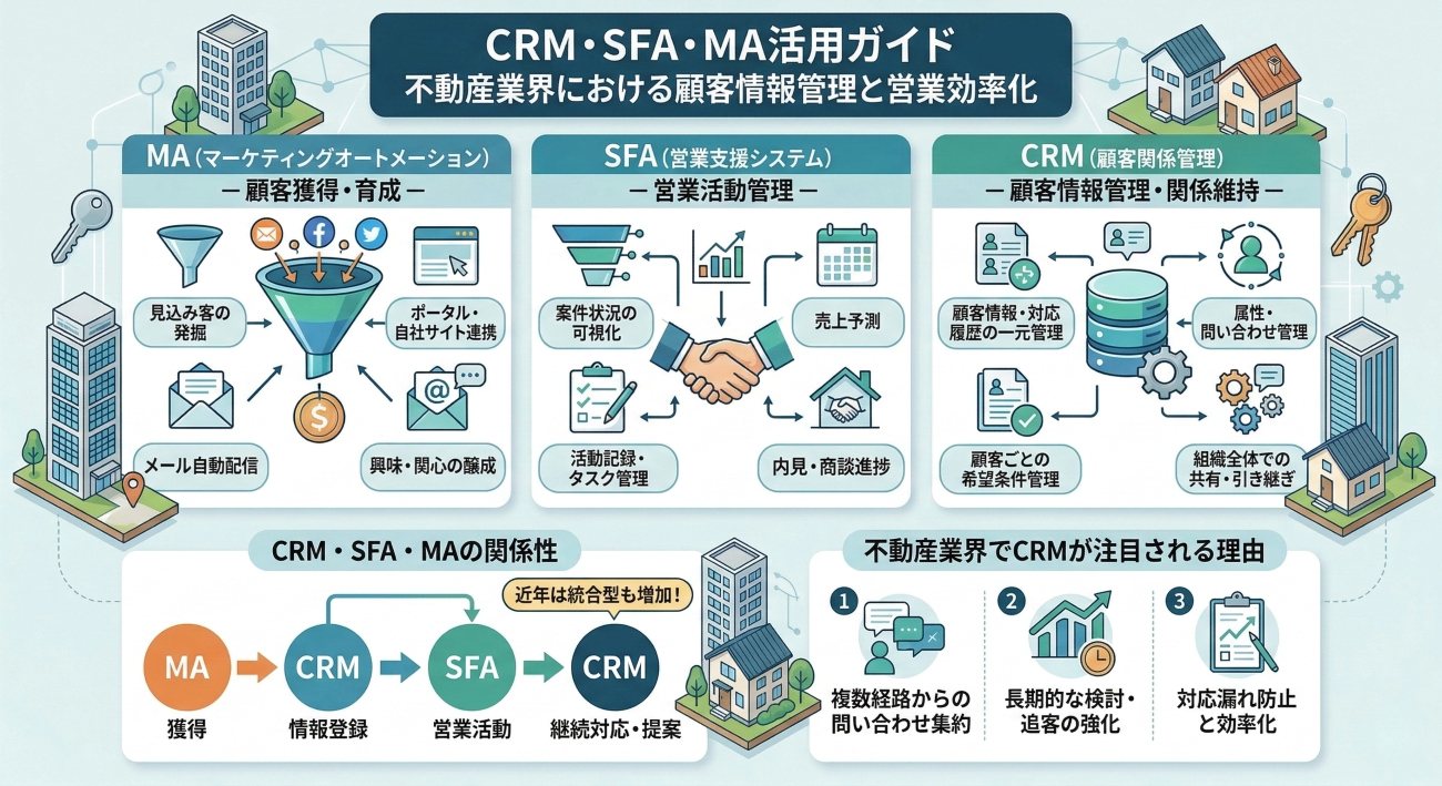 不動産業界におけるCRMツールとは？SFA・MAとの違いも解説