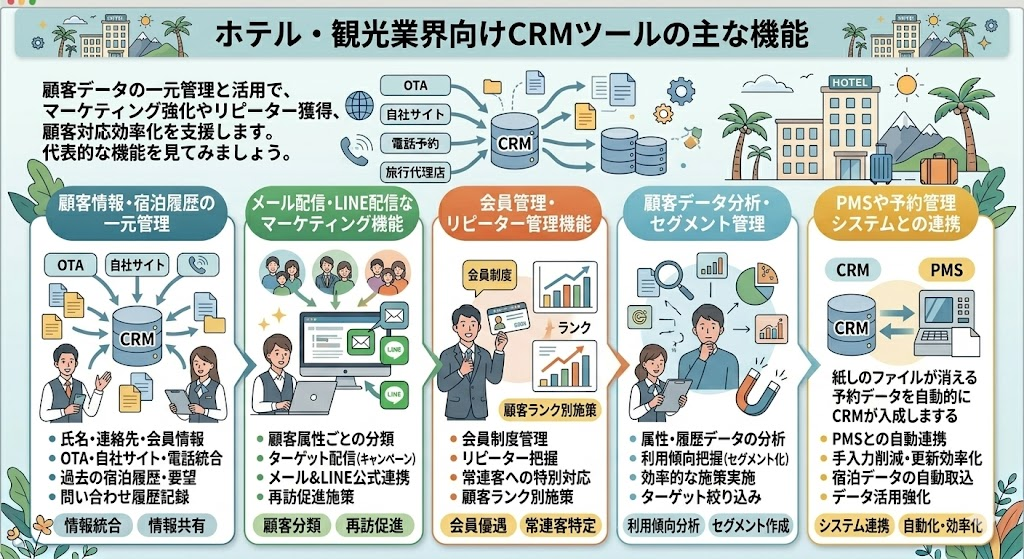 ホテル・観光業界向けCRMツールの主な機能