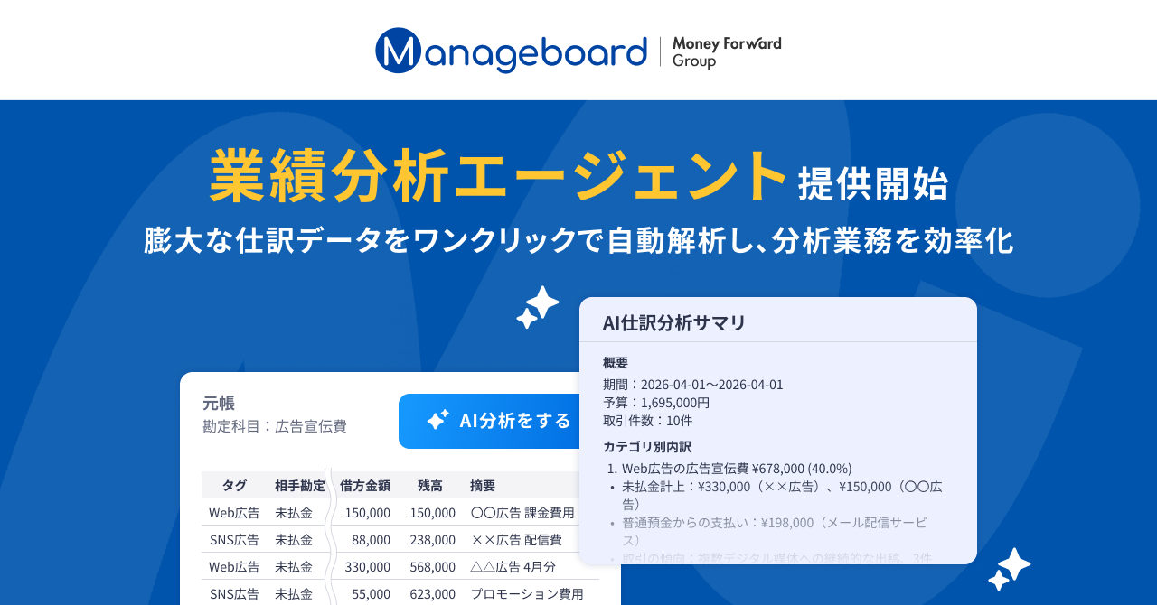 月次決算の集計・分析を自動化。「Manageboard」新搭載AIエージェントが経理業務を変える