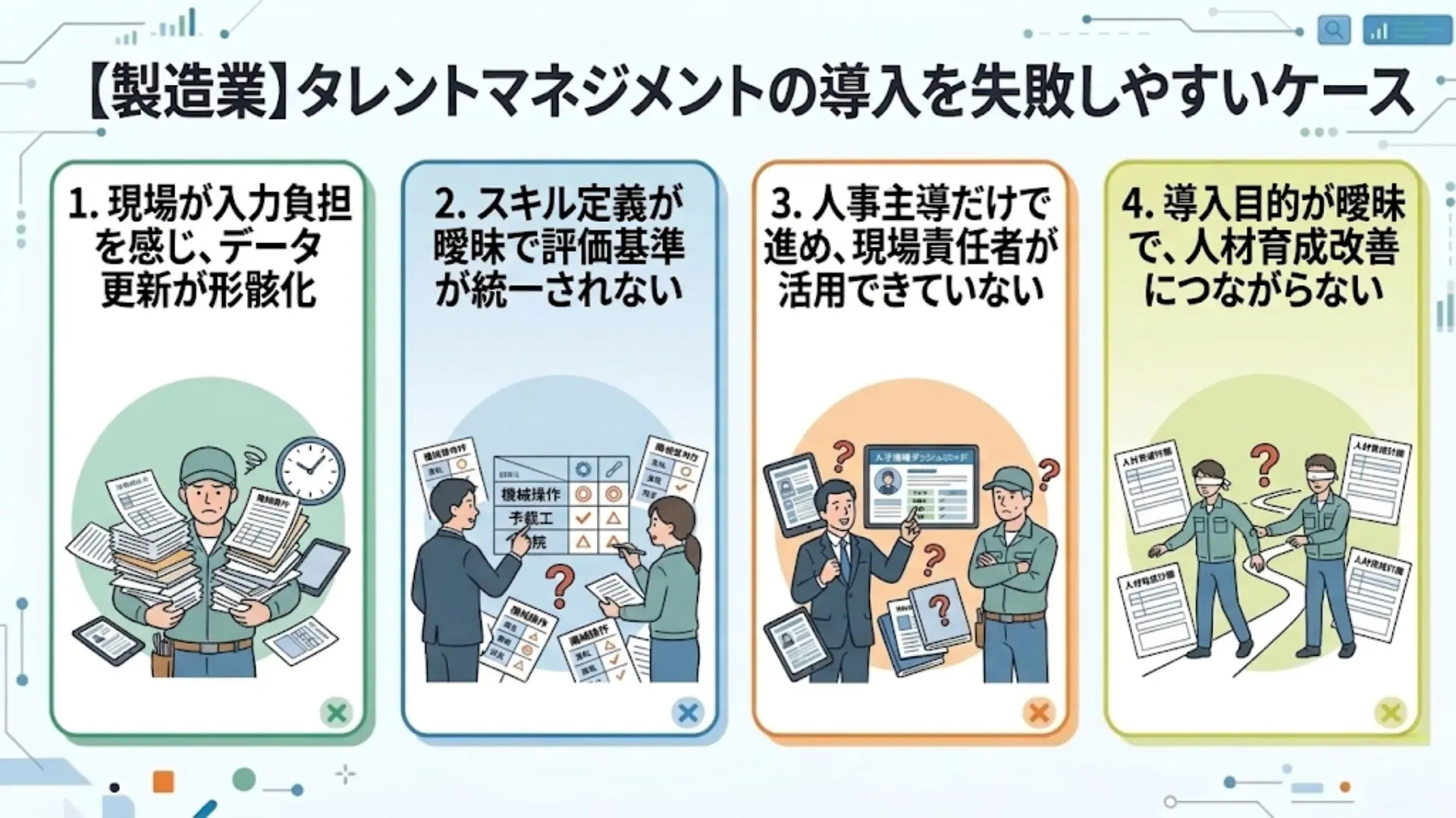 製造業でタレントマネジメントシステム導入を失敗しやすいケース