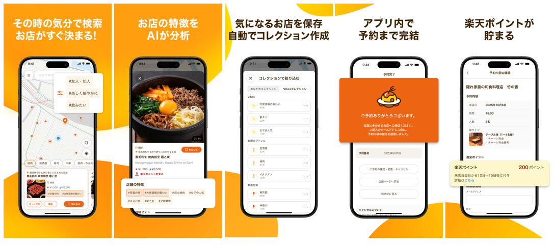 「誰」「気分」「目的」の3項目を選択するだけで、AIエージェントが現在地周辺の最適なお店をマッチング