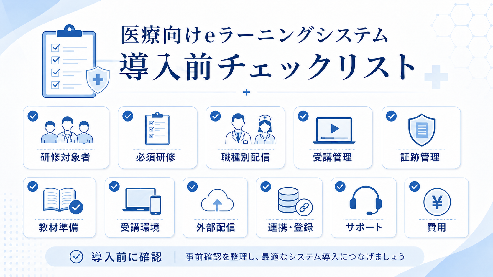 医療業界向けeラーニングシステム導入前チェックリスト