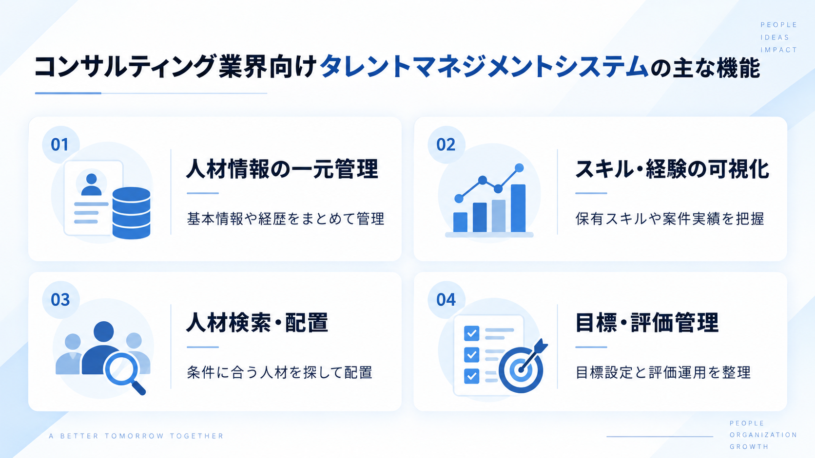 コンサルティング業界向けタレントマネジメントシステムの主な機能
