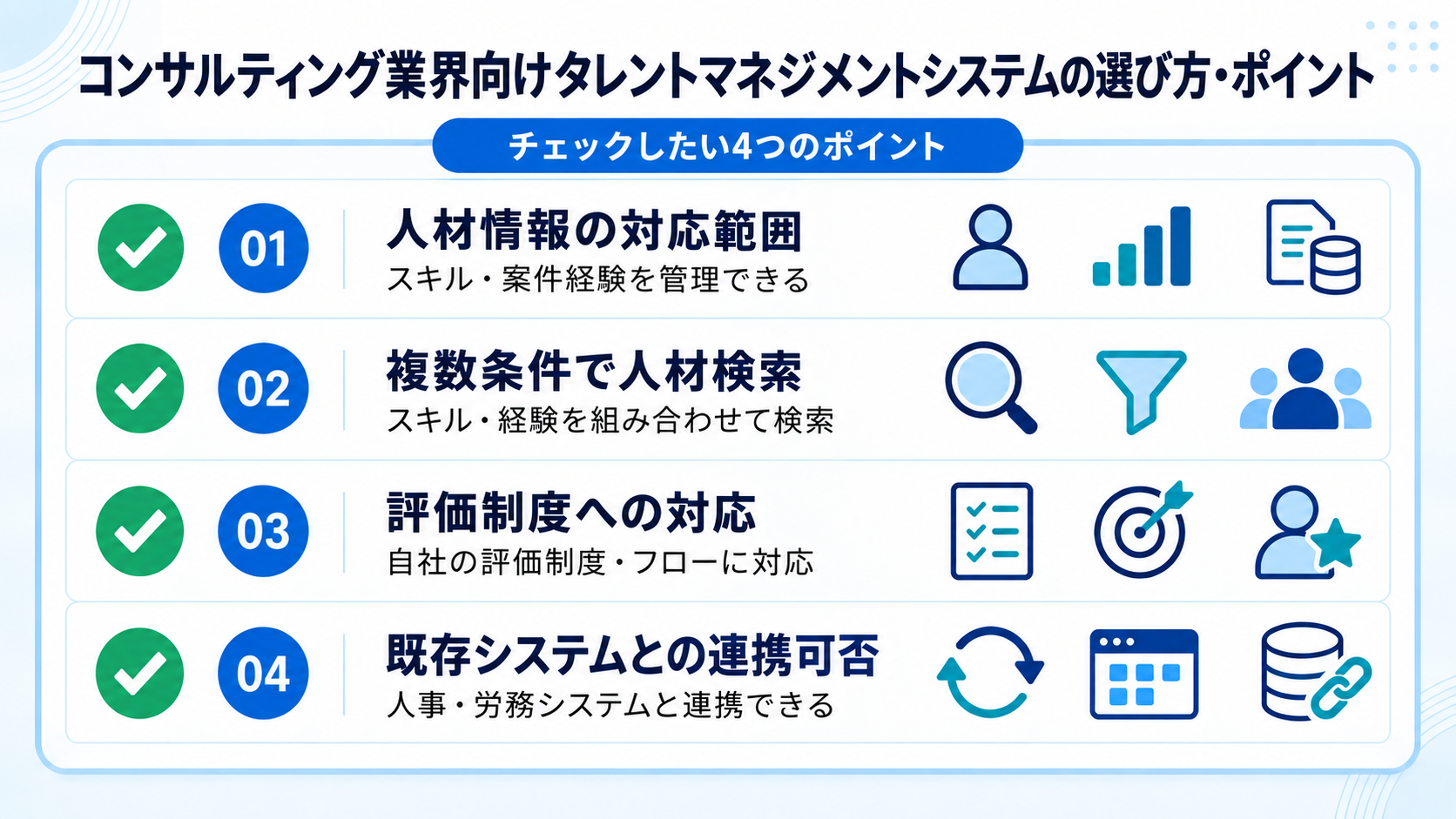 コンサルティング業界向けタレントマネジメントシステムの選び方・ポイント