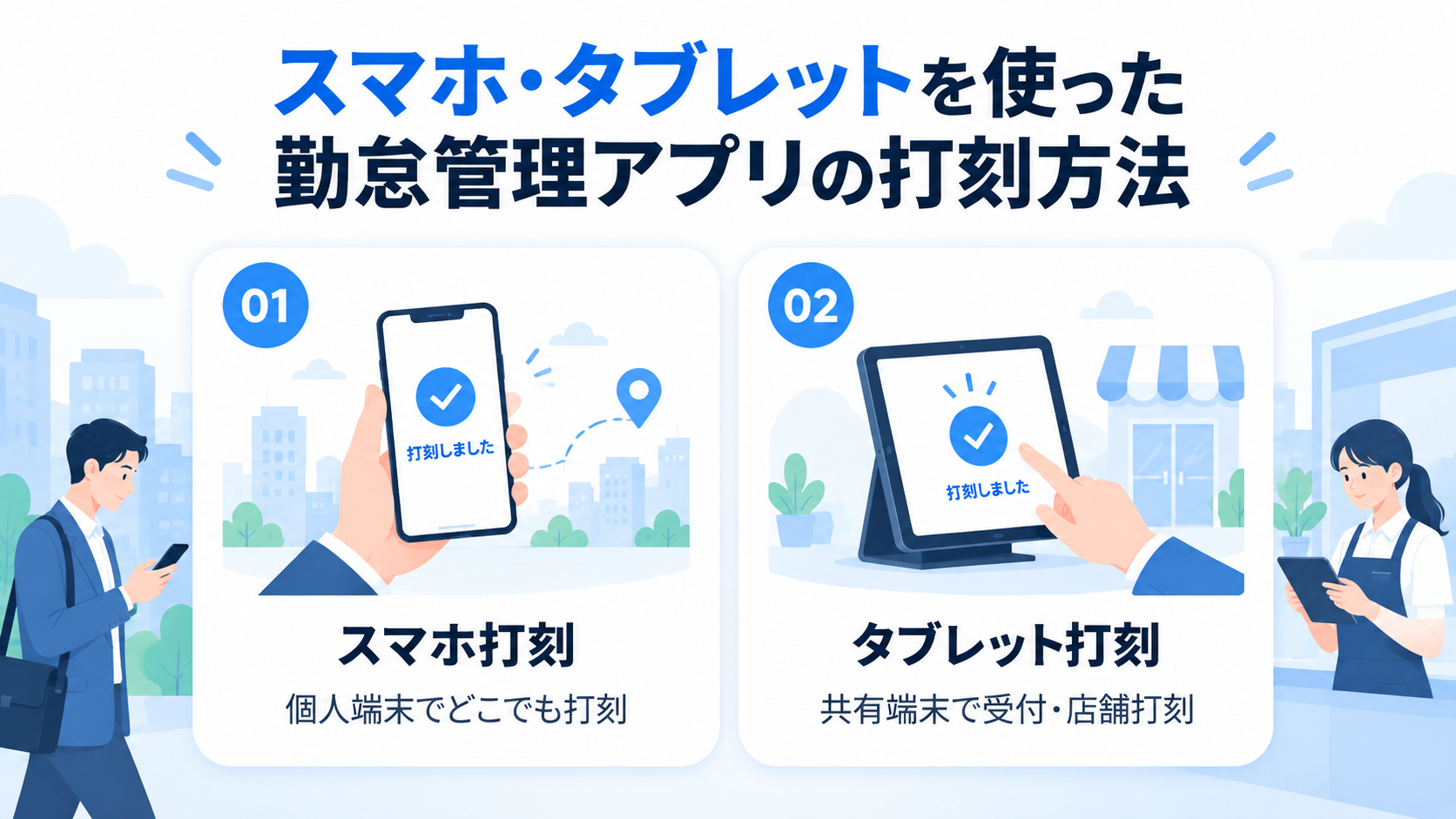 スマホ・タブレットを使った勤怠管理アプリの打刻方法